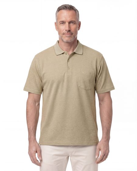 Düz Pike Polo Yaka Tişört — Beyaz / Hardal