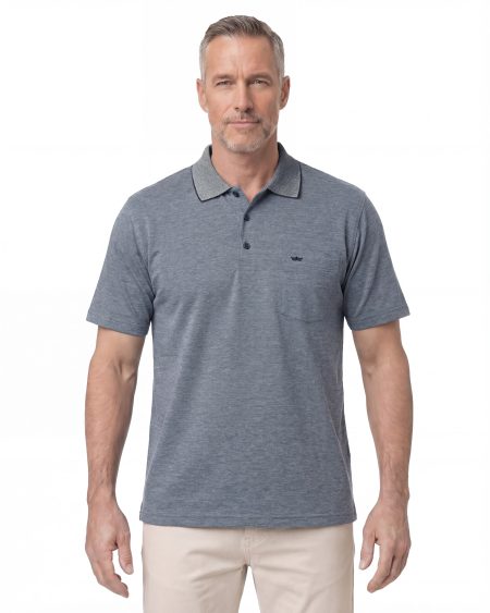 Düz Pike Polo Yaka Tişört — Beyaz / İndigo