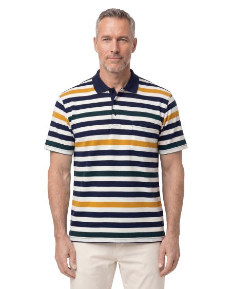 Ringel Pike Polo Yaka Tişört — Beyaz / Lacivert / Sarı