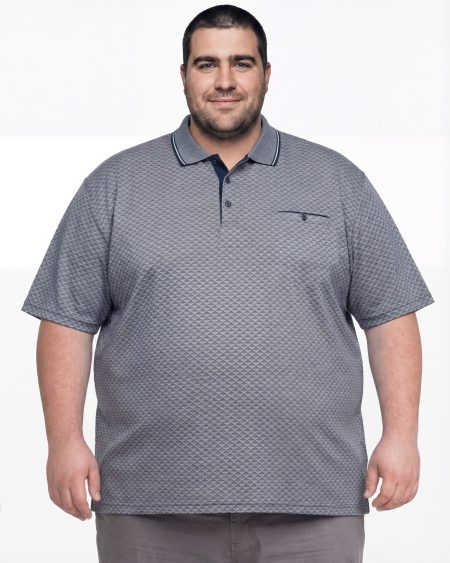 Düz Mini Jakar Polo Yaka Tişört — Açık Lacivert