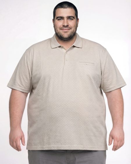 Düz Mini Jakar Polo Yaka Tişört — Bej