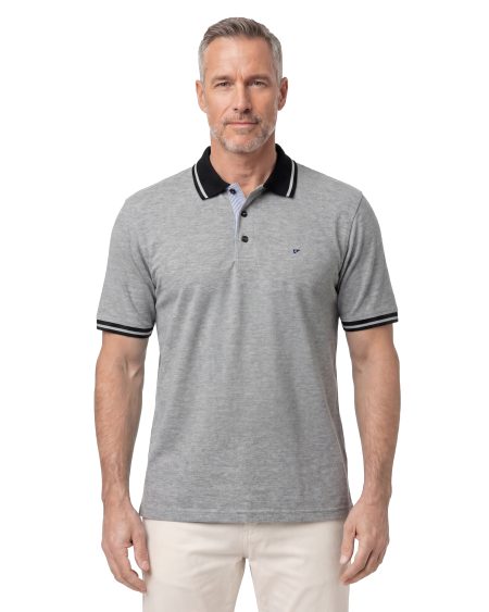 Düz Pike Polo Yaka Tişört — Gri Melanj
