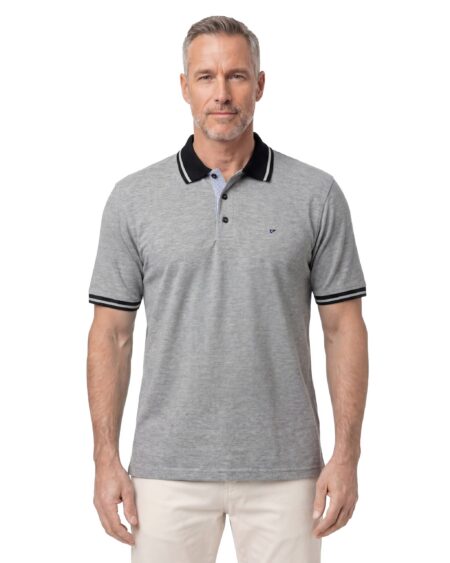 Düz Pike Polo Yaka Tişört — Gri Melanj