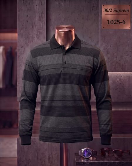 30/2 Süprem Ringel Cepli Polo Yaka Uzun Kollu Tişört — 1025-6