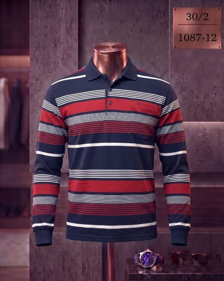 30/2 Süprem Ringel Cepli Polo Yaka Uzun Kollu Tişört — 1087-12