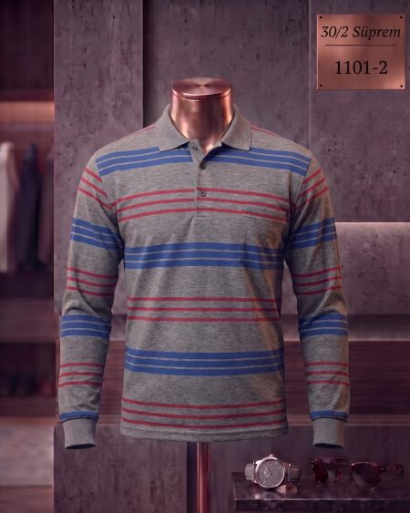 30/2 Süprem Ringel Cepli Polo Yaka Uzun Kollu Tişört — 1101-2