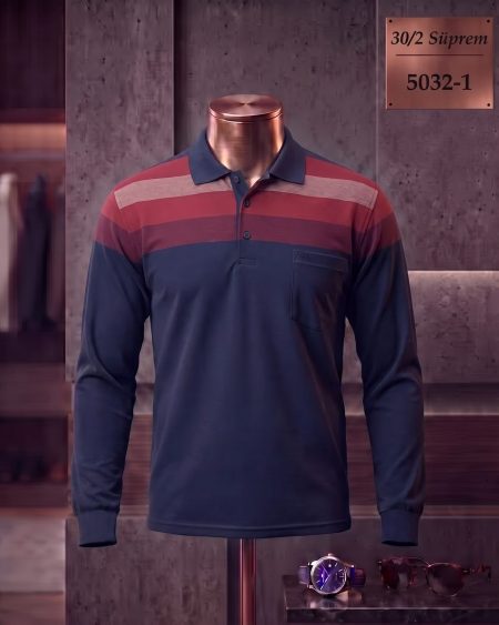 30/2 Süprem Ringel Cepli Polo Yaka Uzun Kollu Tişört — 5032-1