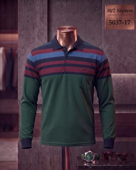 30/2 Süprem Ringel Cepli Polo Yaka Uzun Kollu Tişört — 5037-17