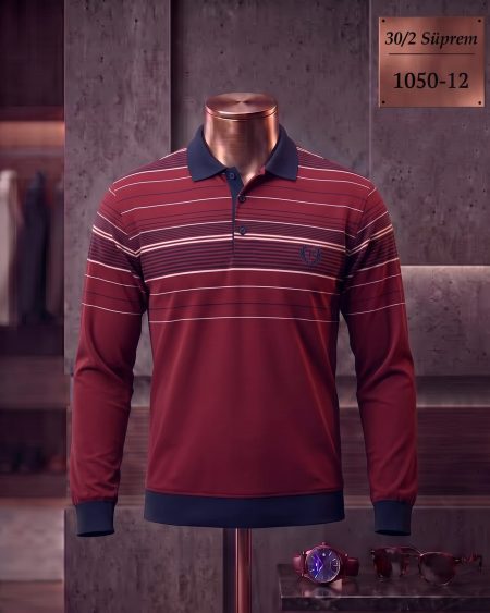 30/2 Single Jersey Striped Long Sleeve Polo Shirt — 1050-12