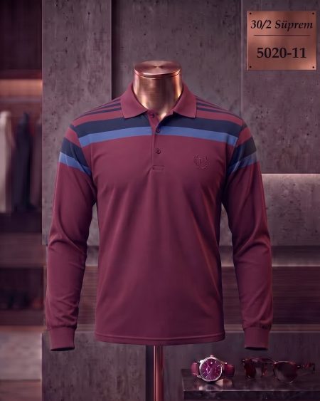 30/2 Süprem Ringel Polo Yaka Uzun Kollu Tişört — 5020-11