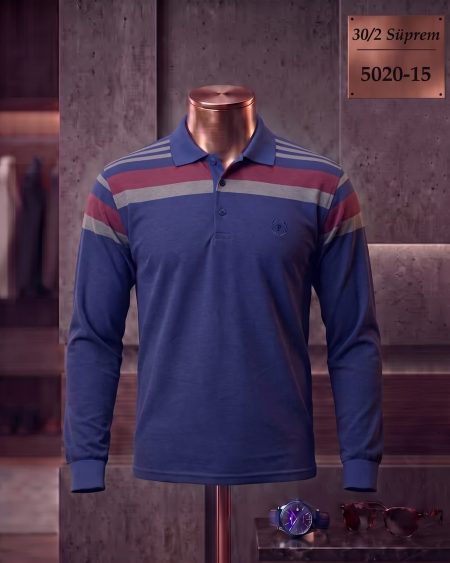 30/2 Süprem Ringel Polo Yaka Uzun Kollu Tişört — 5020-15