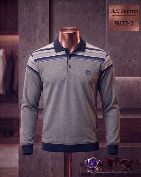 30/2 Single Jersey Striped Long Sleeve Polo Shirt — 5022-2