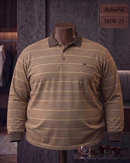 Baharlık Ringel Cepli Polo Yaka Uzun Kollu Tişört (Battal) — 1008-21