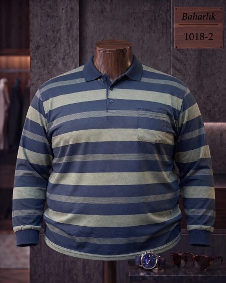 Baharlık Ringel Cepli Polo Yaka Uzun Kollu Tişört (Battal) — 1018-2