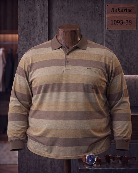 Baharlık Ringel Cepli Polo Yaka Uzun Kollu Tişört (Battal) — 1093-38