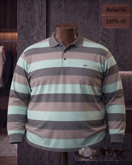 Baharlık Ringel Cepli Polo Yaka Uzun Kollu Tişört (Battal) — 1093-40
