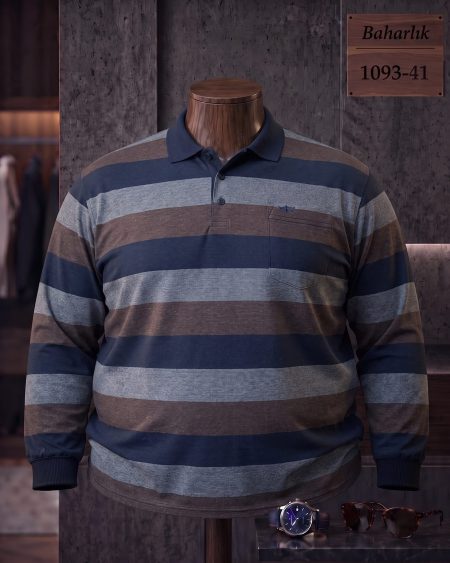 Baharlık Ringel Cepli Polo Yaka Uzun Kollu Tişört (Battal) — 1093-41