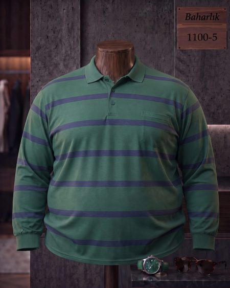 Baharlık Ringel Cepli Polo Yaka Uzun Kollu Tişört (Battal) — 1100-5