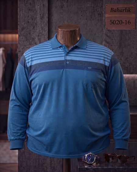 Baharlık Ringel Cepli Polo Yaka Uzun Kollu Tişört (Battal) — 5020-16