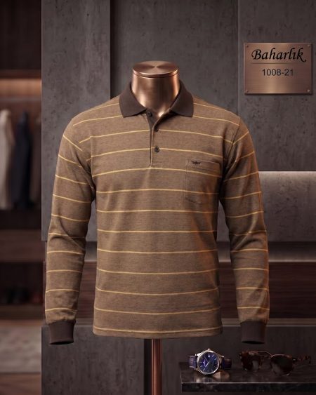 Baharlık Ringel Cepli Polo Yaka Uzun Kollu Tişört — 1008-21