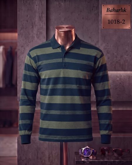 Baharlık Ringel Cepli Polo Yaka Uzun Kollu Tişört — 1018-2