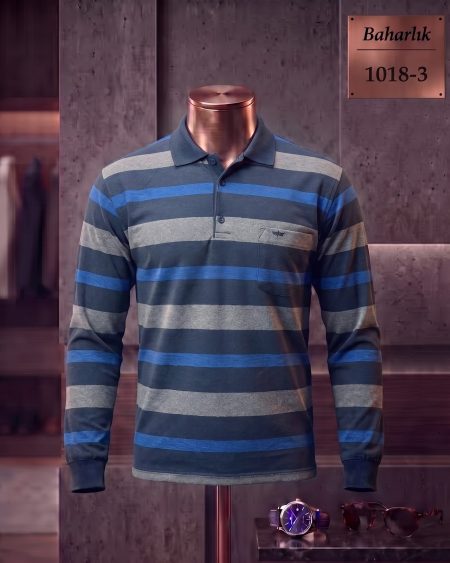 Baharlık Ringel Cepli Polo Yaka Uzun Kollu Tişört — 1018-3