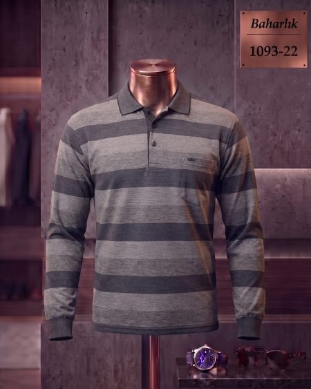 Baharlık Ringel Cepli Polo Yaka Uzun Kollu Tişört — 1093-22