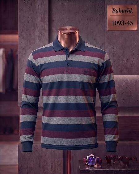Baharlık Ringel Cepli Polo Yaka Uzun Kollu Tişört — 1093-45