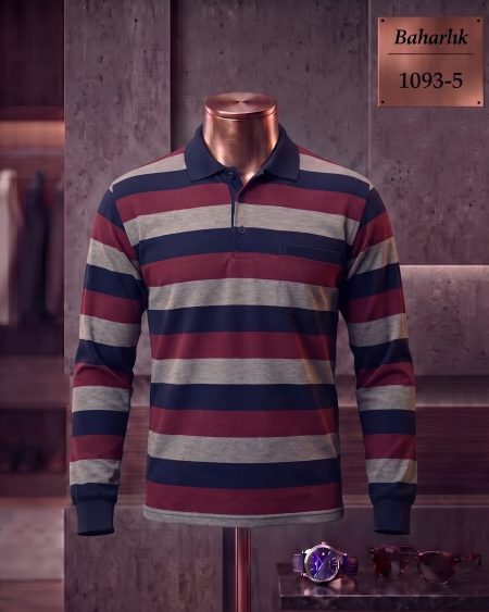 Baharlık Ringel Cepli Polo Yaka Uzun Kollu Tişört — 1093-5