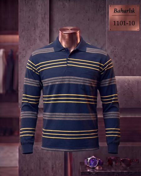 Baharlık Ringel Cepli Polo Yaka Uzun Kollu Tişört — 1101-10