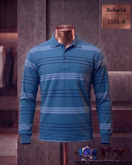 Baharlık Ringel Cepli Polo Yaka Uzun Kollu Tişört — 1101-8