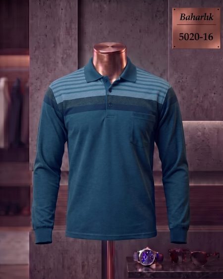 Baharlık Ringel Cepli Polo Yaka Uzun Kollu Tişört — 5020-16