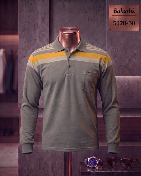 Baharlık Ringel Cepli Polo Yaka Uzun Kollu Tişört — 5020-30