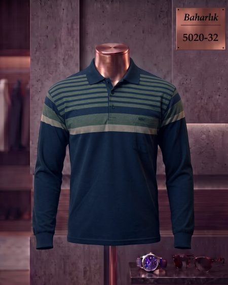Baharlık Ringel Cepli Polo Yaka Uzun Kollu Tişört — 5020-32
