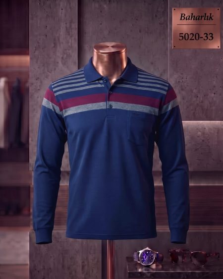 Baharlık Ringel Cepli Polo Yaka Uzun Kollu Tişört — 5020-33
