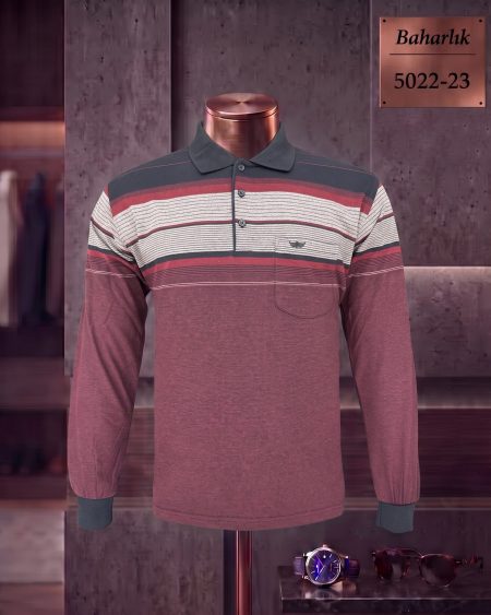 Baharlık Ringel Cepli Polo Yaka Uzun Kollu Tişört — 5022-23