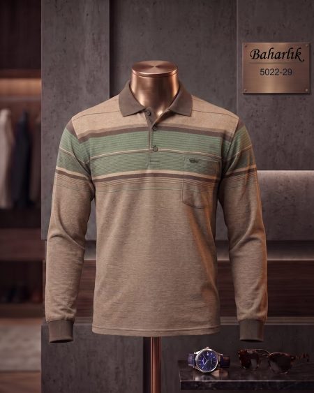 Baharlık Ringel Cepli Polo Yaka Uzun Kollu Tişört — 5022-29