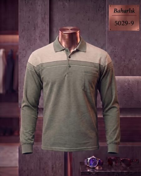 Baharlık Ringel Cepli Polo Yaka Uzun Kollu Tişört — 5029-9
