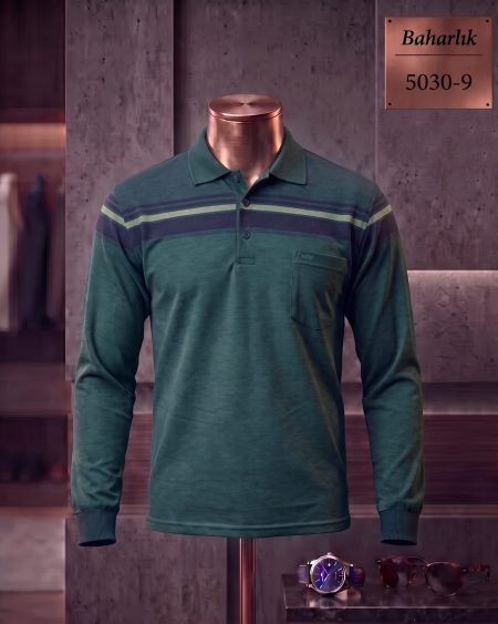 Baharlık Ringel Cepli Polo Yaka Uzun Kollu Tişört — 5030-9