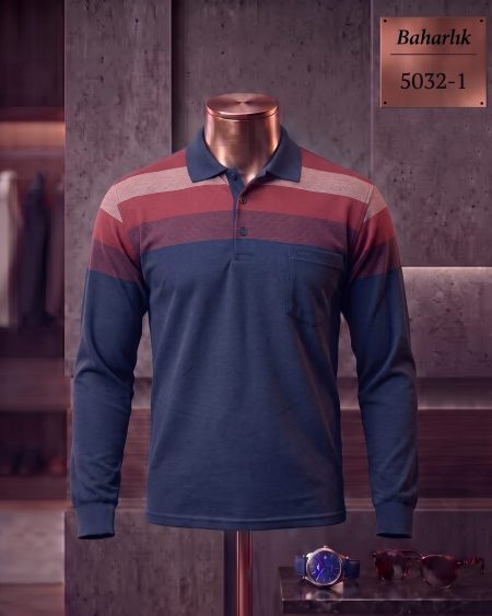 Baharlık Ringel Cepli Polo Yaka Uzun Kollu Tişört — 5032-1