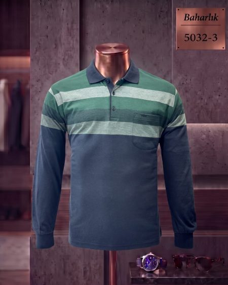 Baharlık Ringel Cepli Polo Yaka Uzun Kollu Tişört — 5032-3