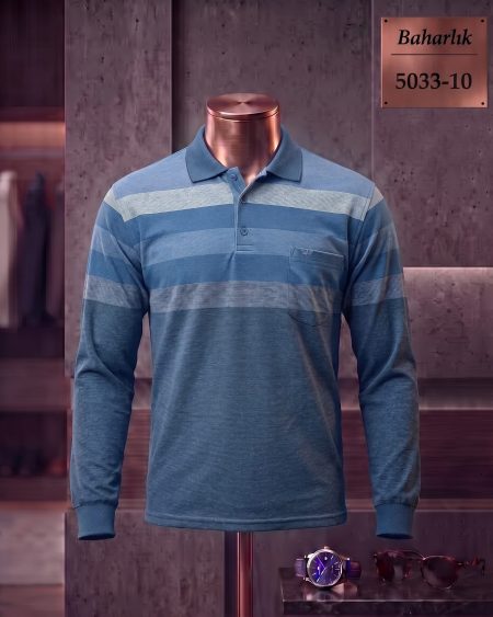 Baharlık Ringel Cepli Polo Yaka Uzun Kollu Tişört — 5033-10