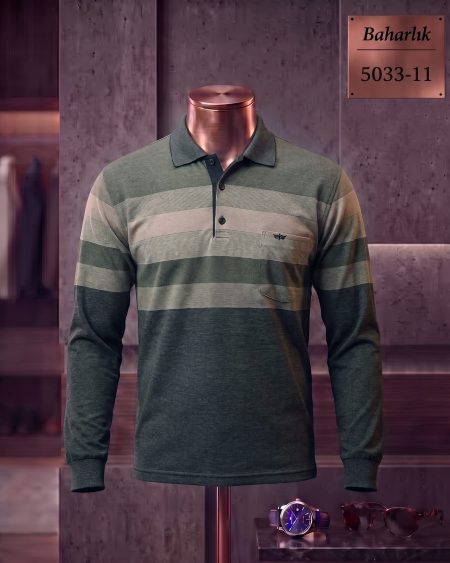 Baharlık Ringel Cepli Polo Yaka Uzun Kollu Tişört — 5033-11