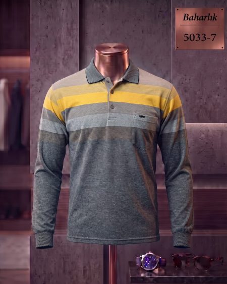 Baharlık Ringel Cepli Polo Yaka Uzun Kollu Tişört — 5033-7