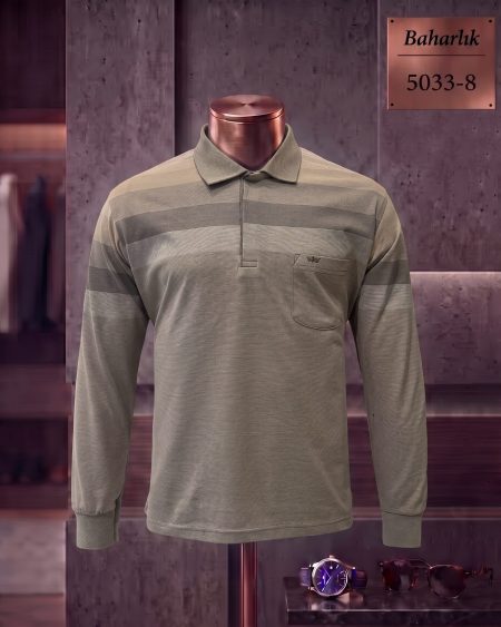Baharlık Ringel Cepli Polo Yaka Uzun Kollu Tişört — 5033-8