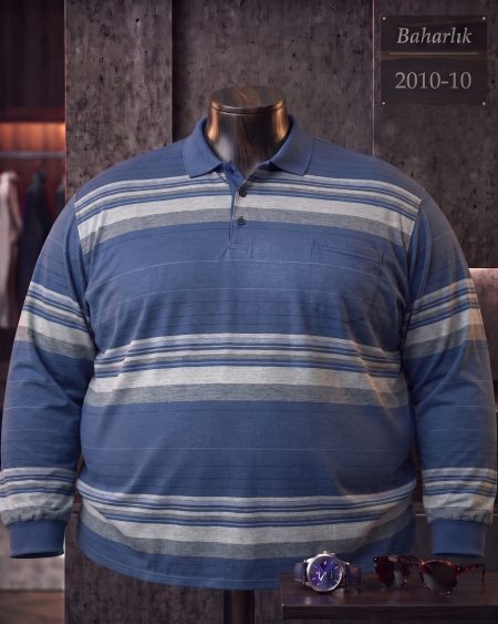 Baharlık Ringel Cepli Polo Yaka Uzun Kollu Tişört (Süper Battal) — 2010-10