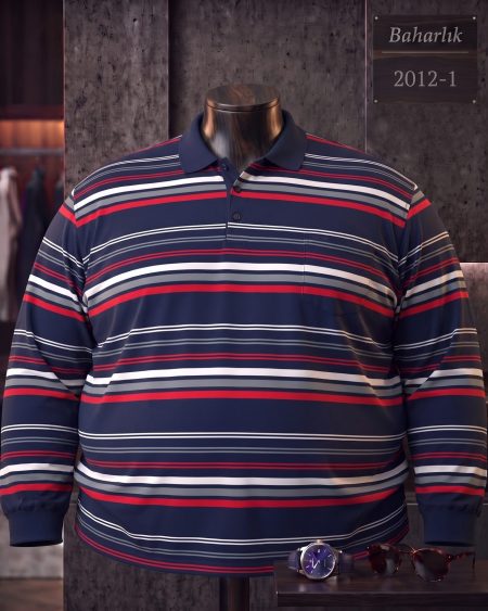 Baharlık Ringel Cepli Polo Yaka Uzun Kollu Tişört (Süper Battal) — 2012-1