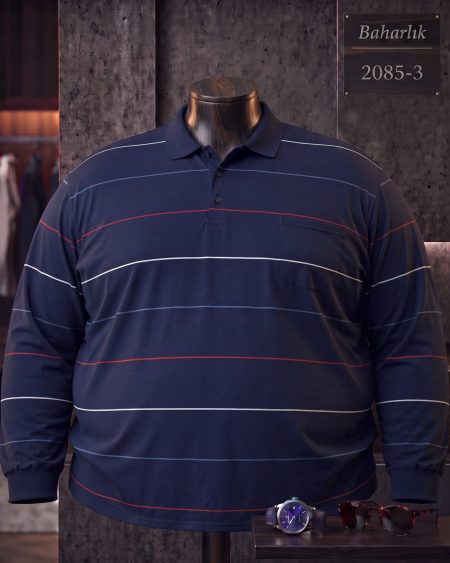 Baharlık Ringel Cepli Polo Yaka Uzun Kollu Tişört (Süper Battal) — 2085-3