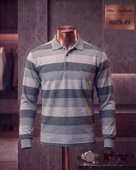 Pike Şardonlu Ringel Cepli Polo Yaka Uzun Kollu Tişört (Ara Seri) — 8003-49