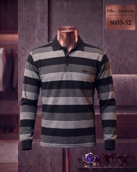 Pike Şardonlu Ringel Cepli Polo Yaka Uzun Kollu Tişört (Ara Seri) — 8003-52